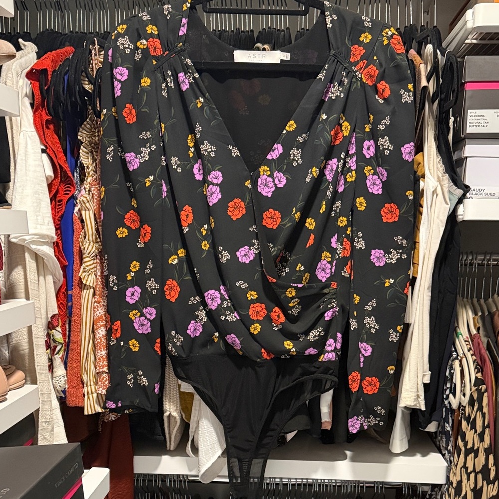 Astr Black Floral Bodysuit